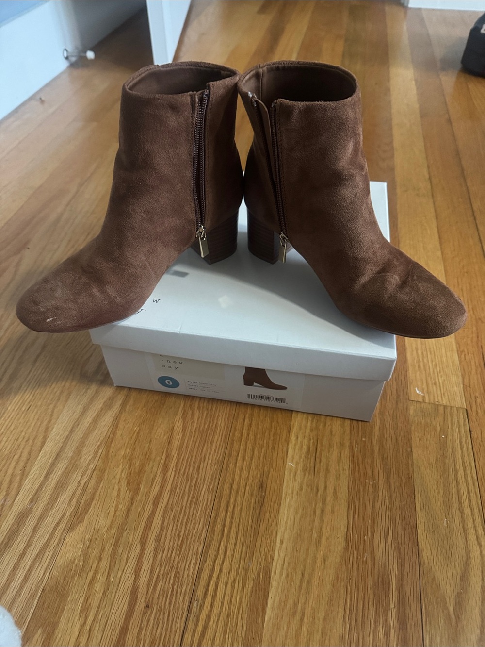 a new day Brown Suede Ankle Booties with Block Heel